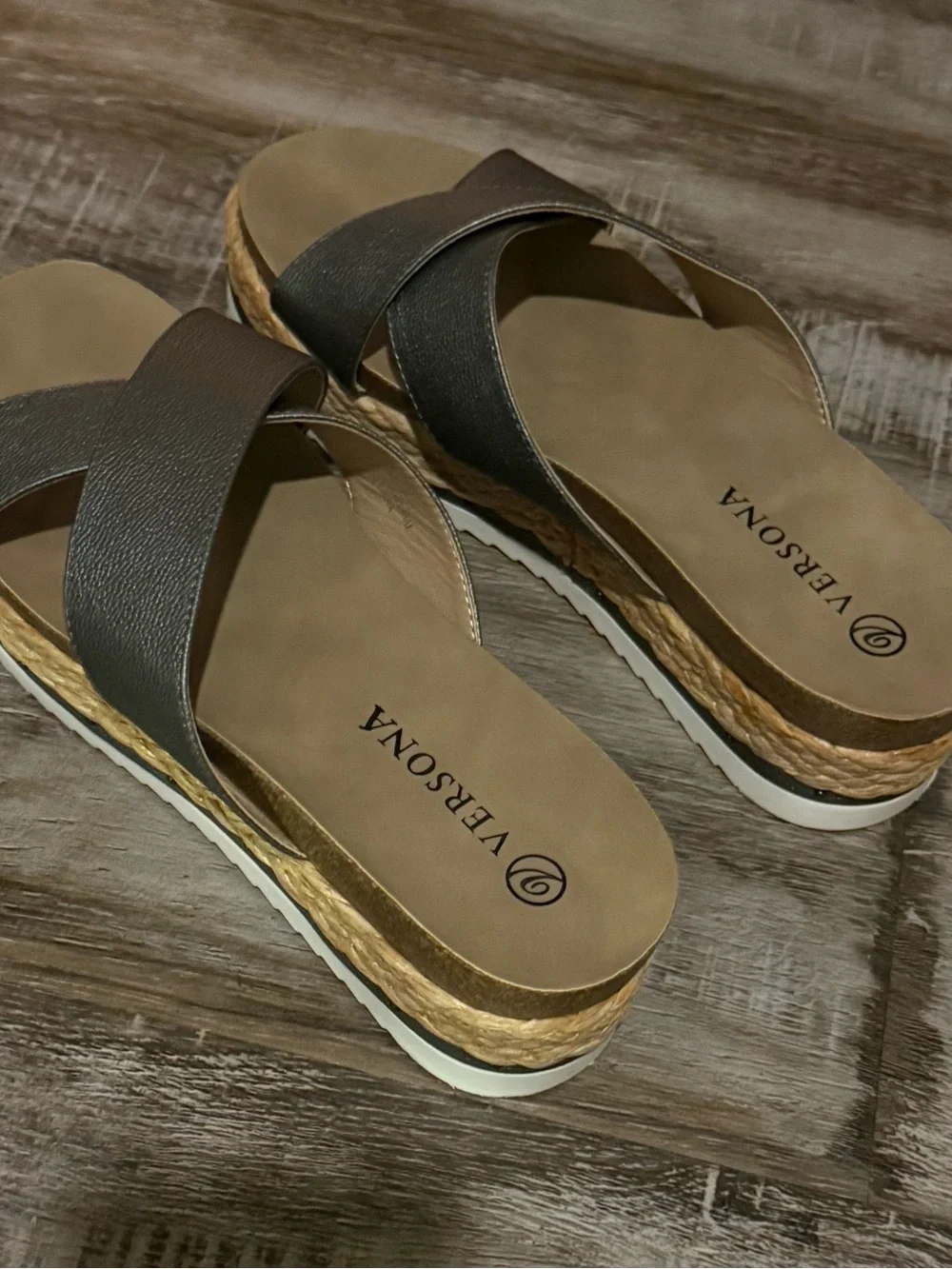 Versona Olive Gray Crisscross Espadrille Wedge Sandals